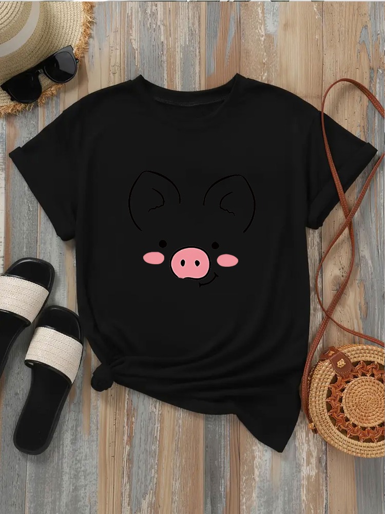 Women's Cute Piggy Face T-shir - Summer Clothing Images ulasan dan harga