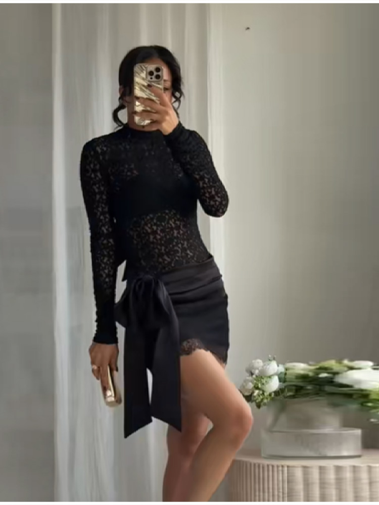 Fashion Black Lace Set Satin B - Summer Vacation Clothing Men ulasan dan harga