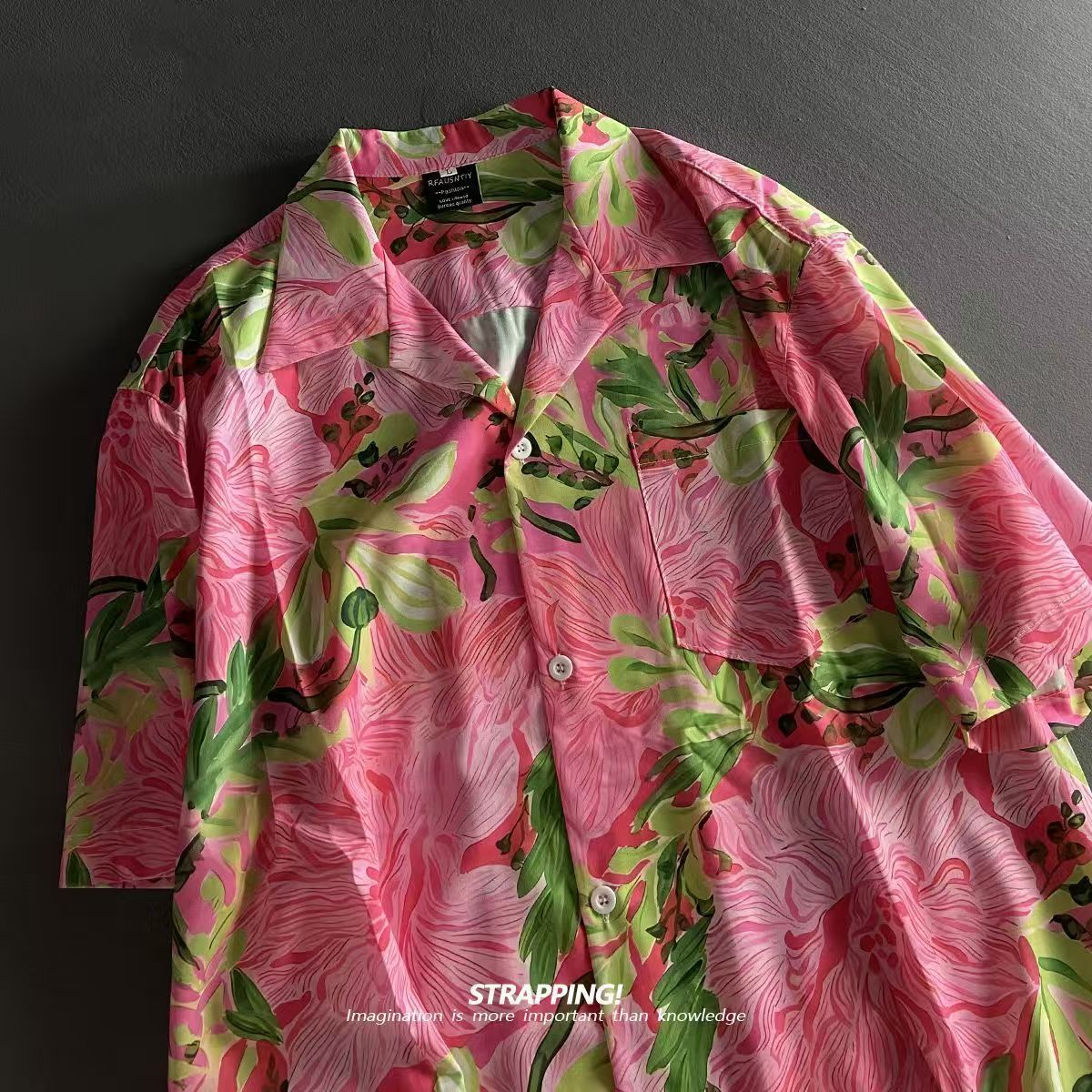 Pink Graffiti Floral Cuban Col - Summer Clothing H&M ulasan dan harga