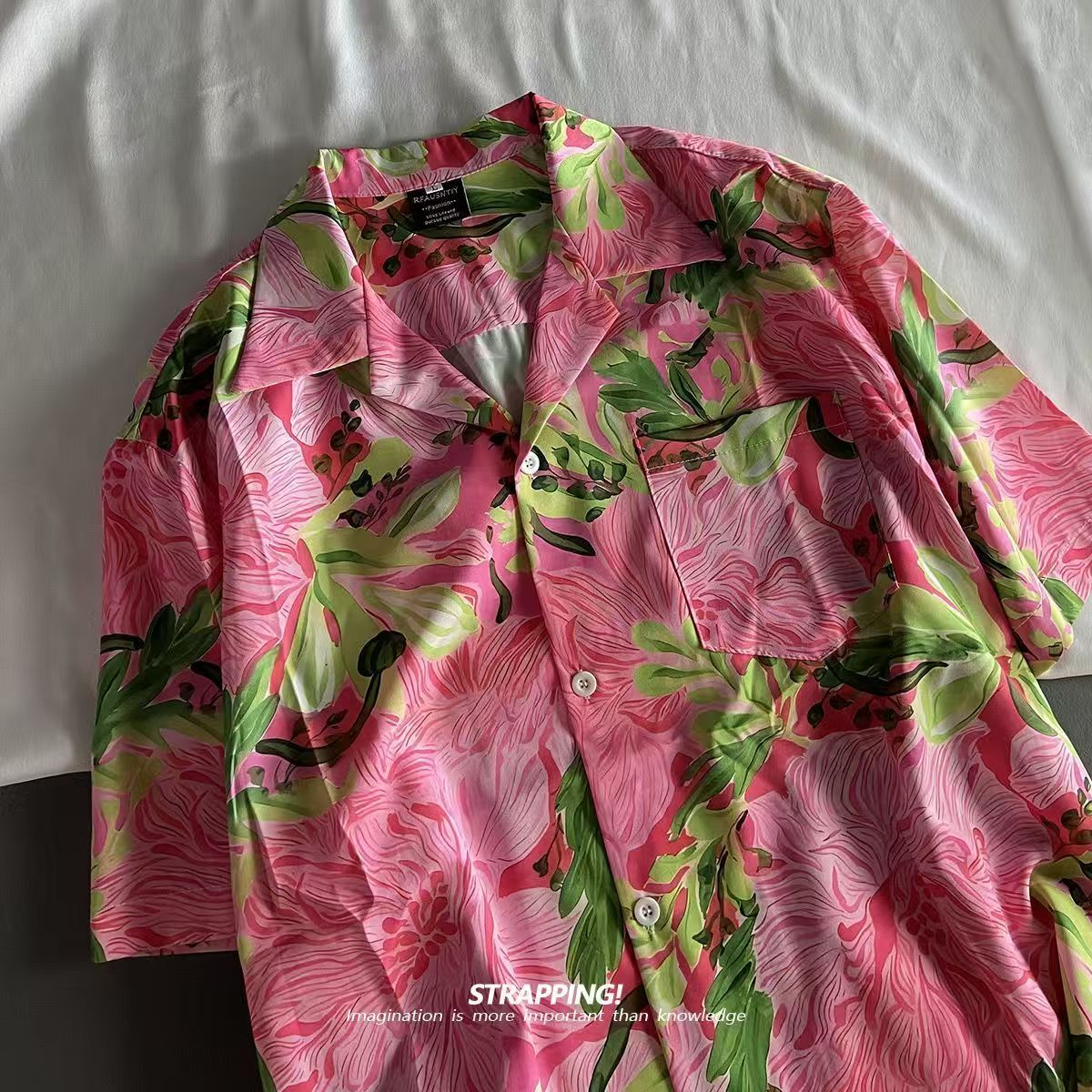 Pink Graffiti Floral Cuban Col - Summer Clothing H&M ulasan dan harga