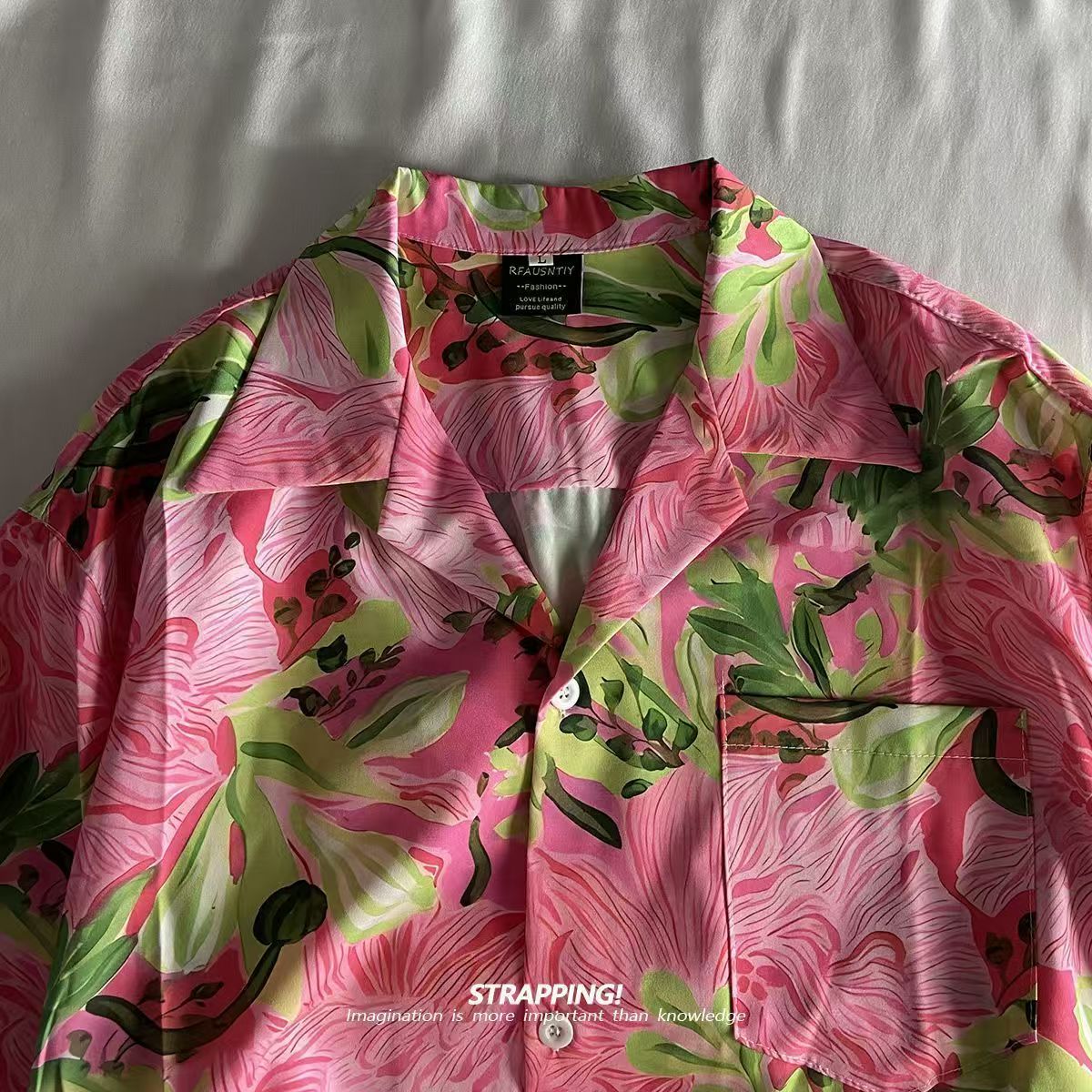 Pink Graffiti Floral Cuban Col - Summer Clothing H&M ulasan dan harga