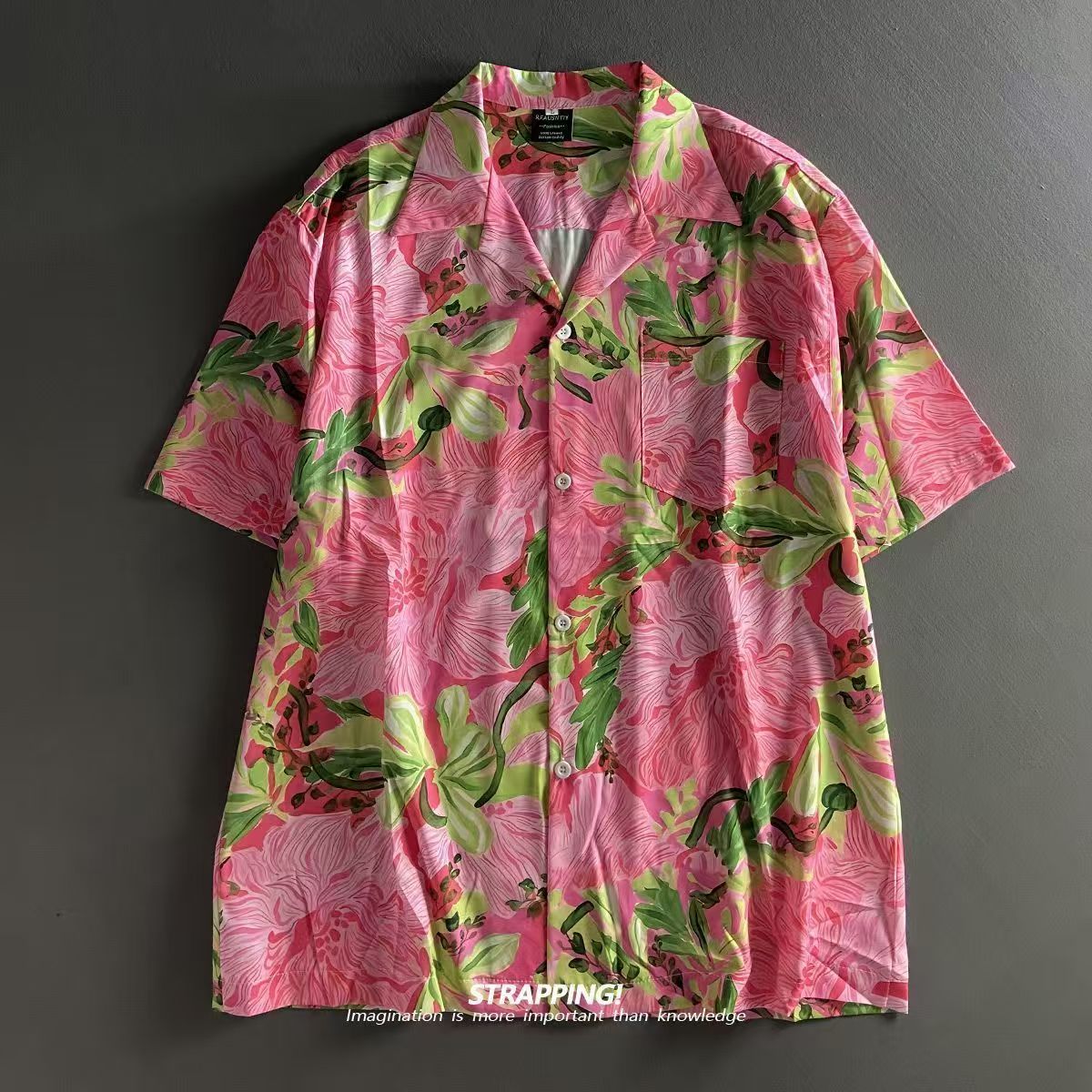 Pink Graffiti Floral Cuban Col - Summer Clothing H&M ulasan dan harga