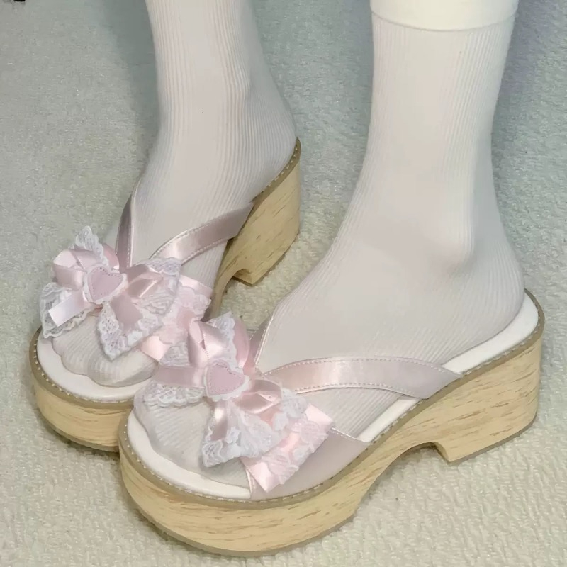 Sweet Bow Wood Grain Thick Bot - Summer Clothing Petite ulasan dan harga