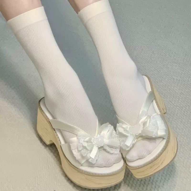 Sweet Bow Wood Grain Thick Bot - Summer Clothing Petite ulasan dan harga