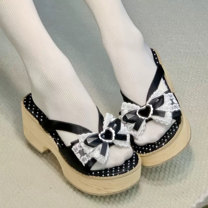 Sweet Bow Wood Grain Thick Bot - Summer Clothing Petite ulasan dan harga