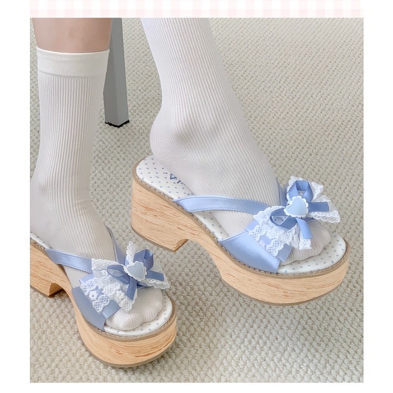 Sweet Bow Wood Grain Thick Bot - Summer Clothing Petite ulasan dan harga