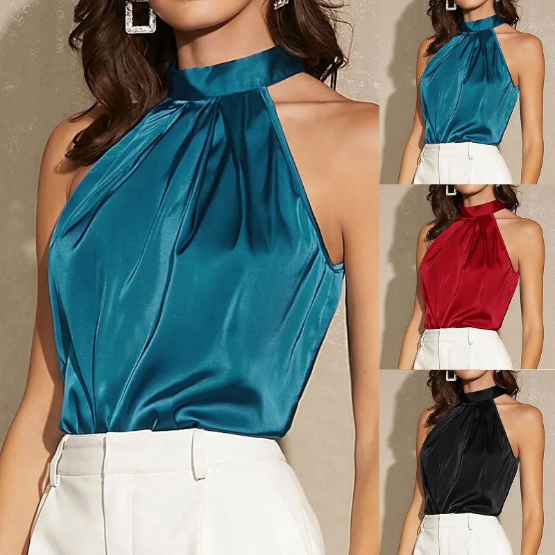 Elegant Satin Halter Neck Tank - Summer Clothing Images ulasan dan harga